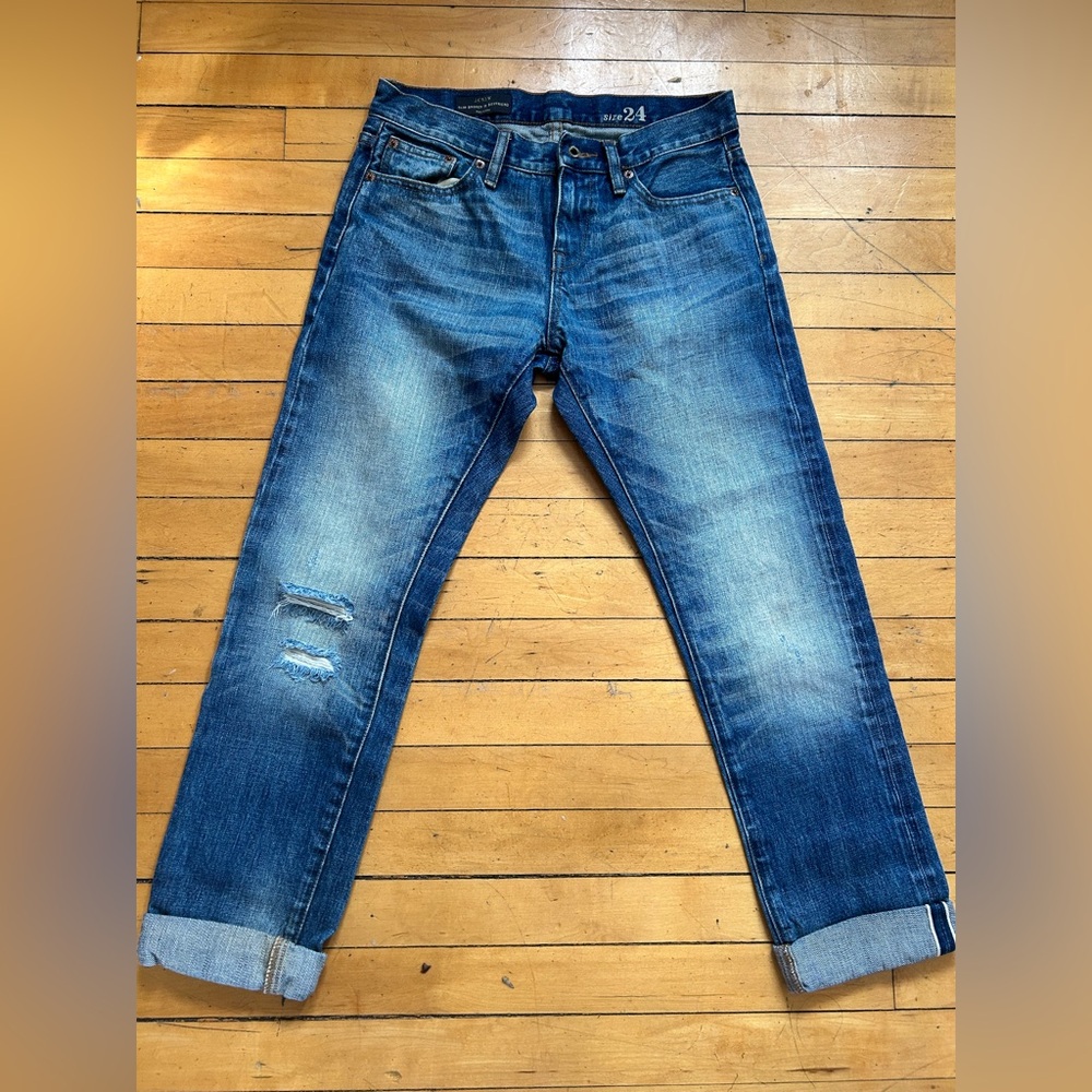 J. Crew Distressed Blue Straight Jeans